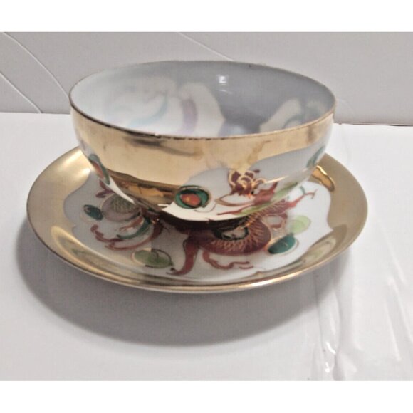 Chinese Dragon Hand Made Eggshell Porcelain Tea Cup & Saucer 22K Gold gilt - Picture 6 of 16